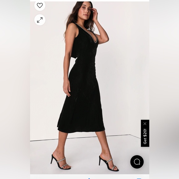 Decadent Delight Black Velvet Rhinestone low Back Midi Dress - Picture 2 of 10